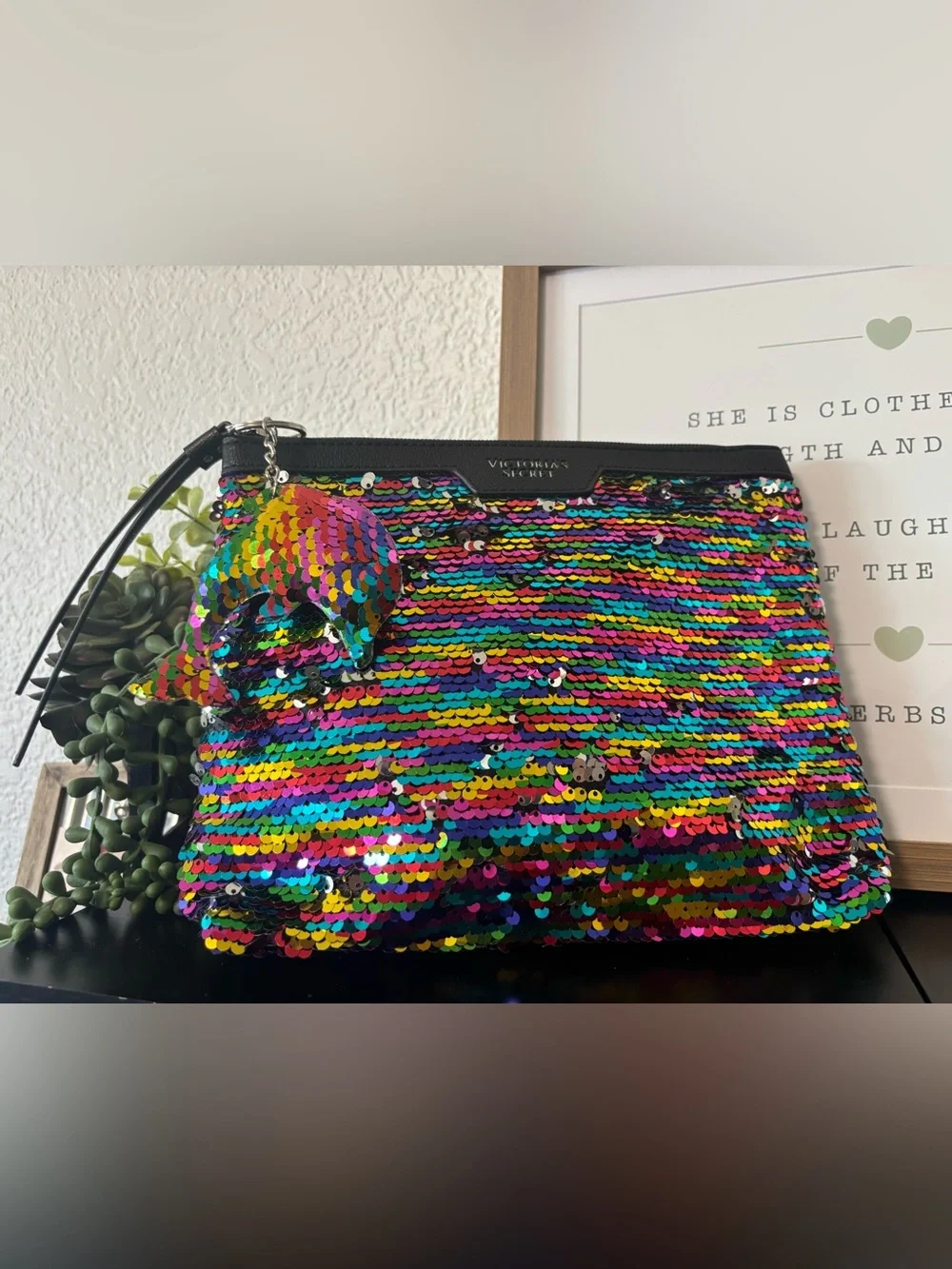 Victoria's Secret Changeable Silver $ Multicolor Sequin Pouch